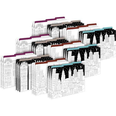 Barker Creek Color Me! Cityscapes Designer Letter-Size File Folders, Multi-Design Set, 36/Package 3939